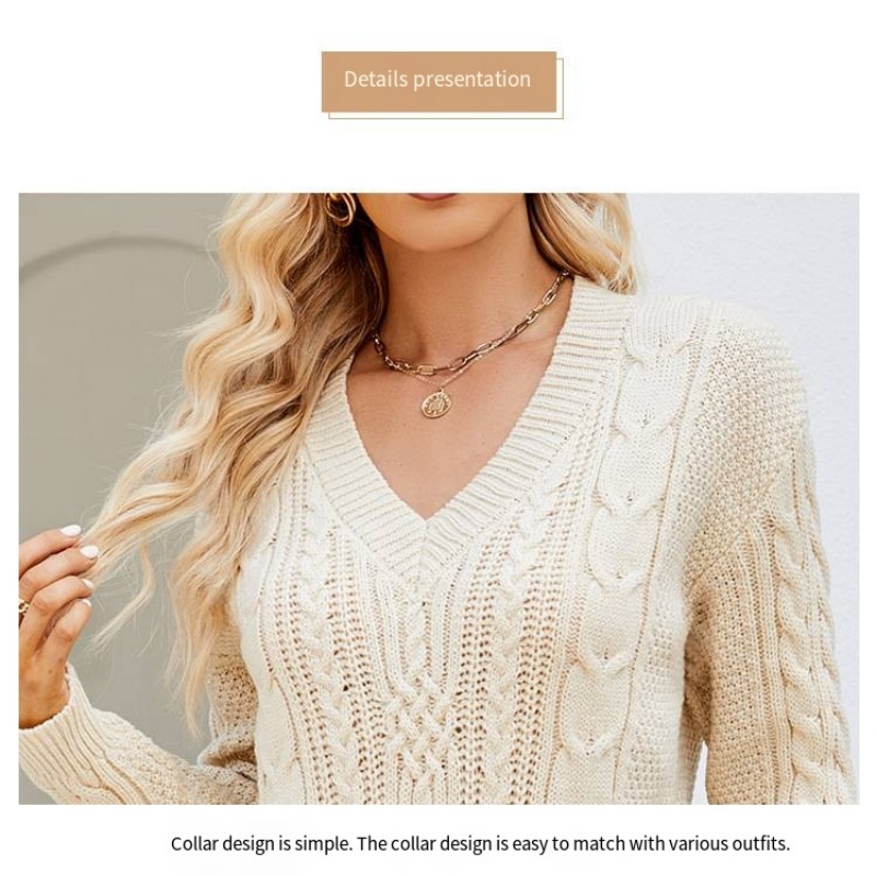 Womens Cable Knit Sweater Dress V-Neck Long Sleeve Winter Dress